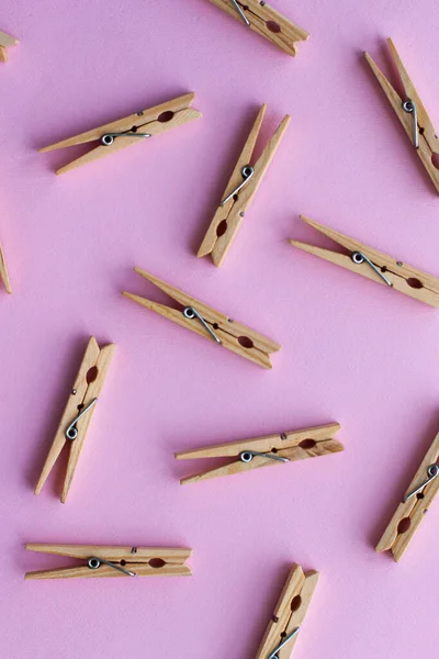 Set Decorative Clothespins Pink Background — Stock Photo, Image