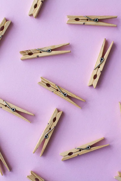 Set Decorative Clothespins Pink Background — Stock Photo, Image