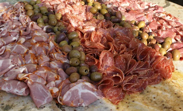 Assorted Meat with olives — Stock Photo, Image