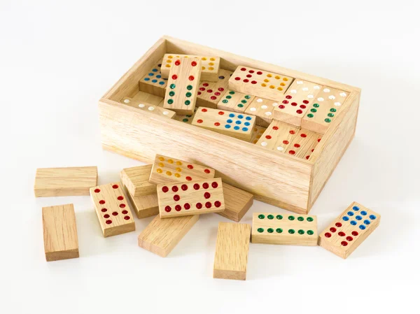 Dominostein aus Holz in Schachtel — Stockfoto