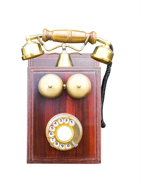 Античный деревянный телефон — стоковое фото