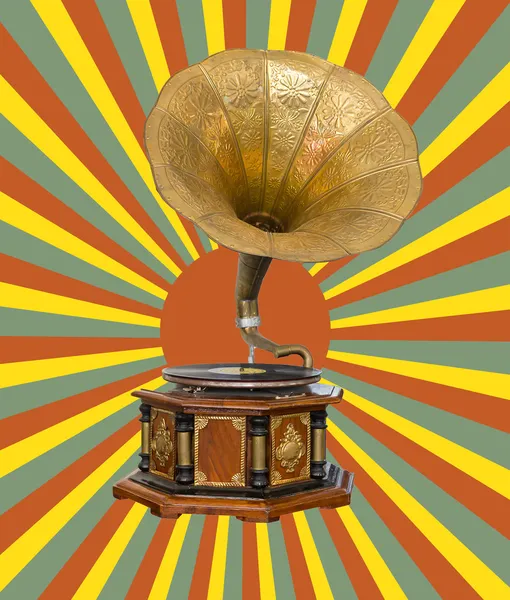 Gramophone and retro sun rays — Stock Photo, Image