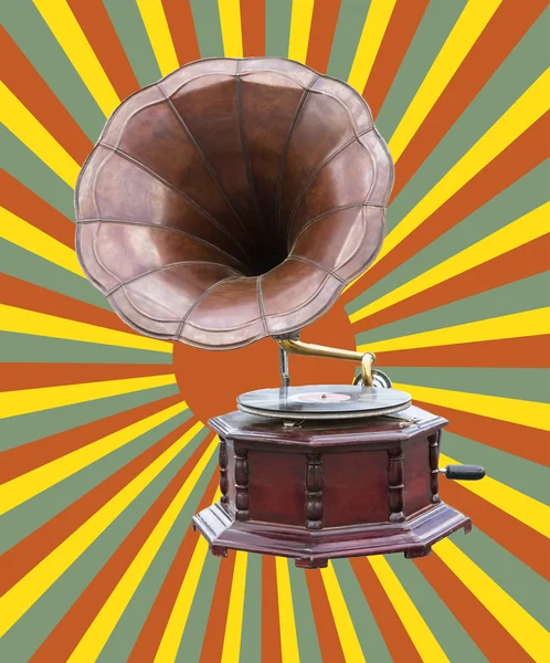 Gramophone and retro sun rays — Stock Photo, Image