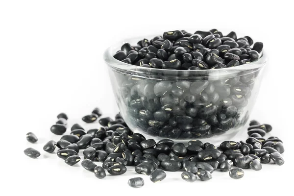 Black beans in glass bowl — Stock Photo, Image