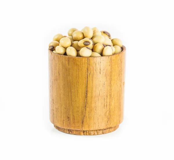 Soybeans in wood cup — Stock Photo, Image