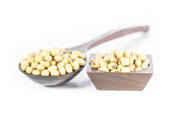 Soybean in wooden spoon — Stock Photo, Image