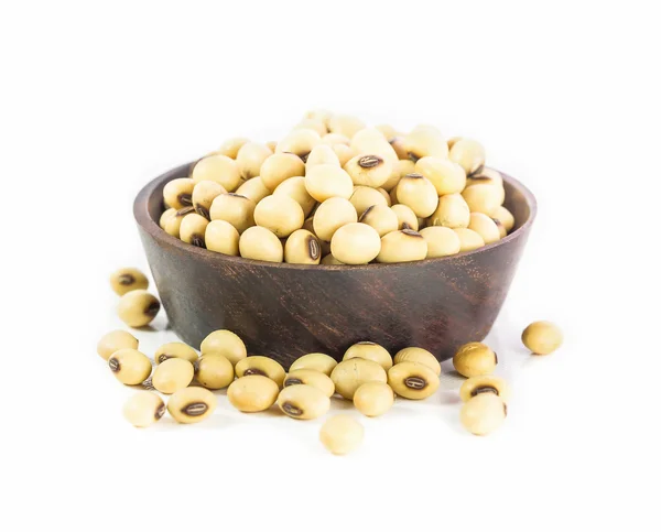 Soybeans in wood bowl — 스톡 사진
