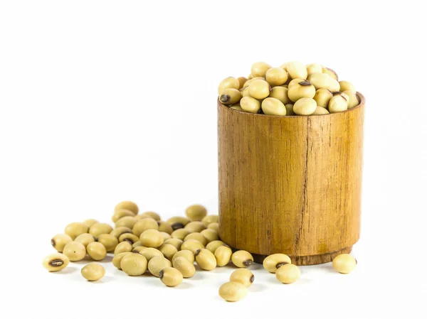 Soybeans in wood cup — Stock Photo, Image