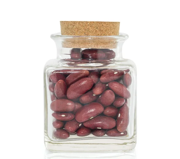 Bottle full of Kidney  beans white background — Stock Photo, Image