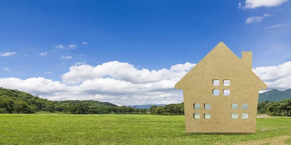 Modello Casa Con Paesaggio Sfondo Finanza Concetto Bancario — Foto Stock