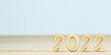 Tahta yeni yıl 2022 Kopya alanı olan tablo üzerinde