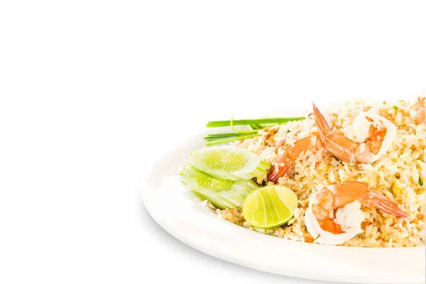 Fried Rice Shrimp White Plate White Background — Stock Photo, Image