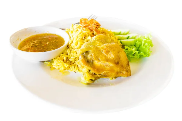 Piring Ayam Biryani Lezat Piring Putih Thailand Gaya — Stok Foto