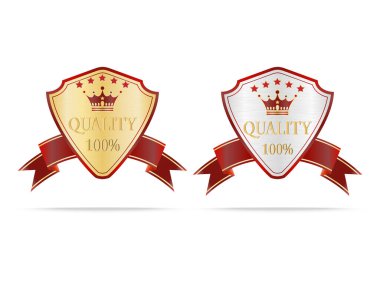 Luxury gold and silver quality shields label on white background