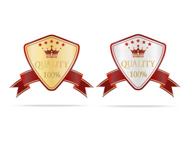Luxury gold and silver quality shields label on white background