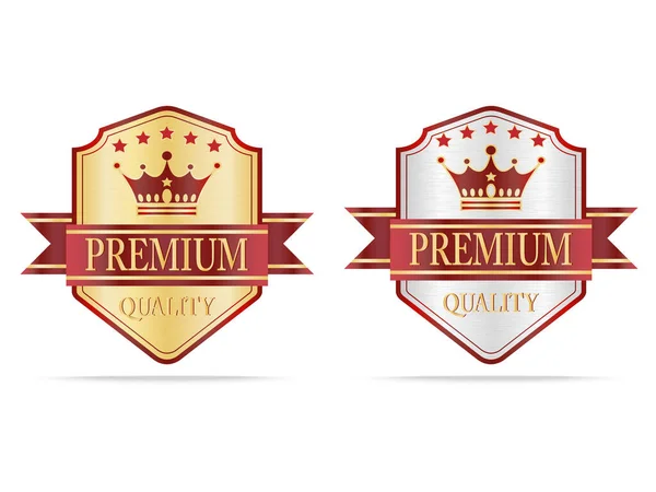 Luxury Gold Silver Quality Shields Label White Background — Stockfoto