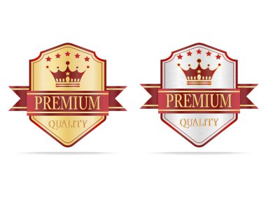 Beyaz arkaplanda lüks altın ve gümüş kalkanlar etiketi