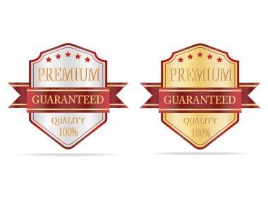 Luxury gold and silver quality shields label on white background