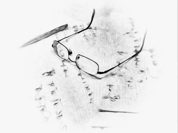 Glasses on papers with handwritten formulas — Stock Photo, Image