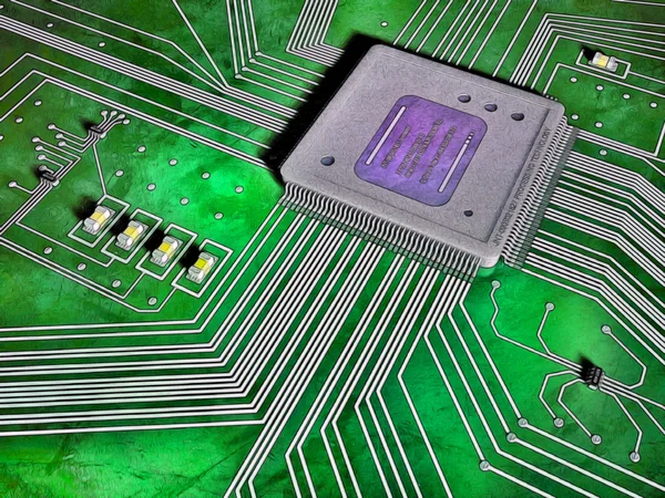 Vibrant illustrated section of a circuit board — Stock Photo, Image