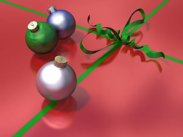 Adornos de adornos de Navidad con cinta y lazo — Foto de Stock