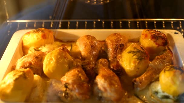 Cuire un poulet et une pomme de terre dans une cuisinière — Video