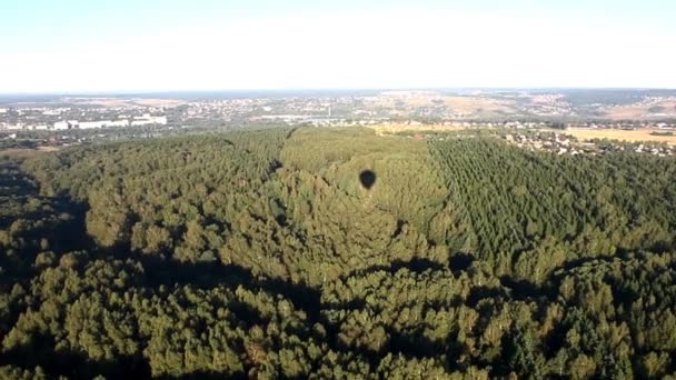 Hot air balloon shadow on morning forest — Stock Video