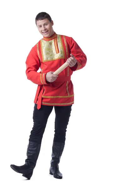 Happy dancer in russian costume with letter — Stock Photo, Image