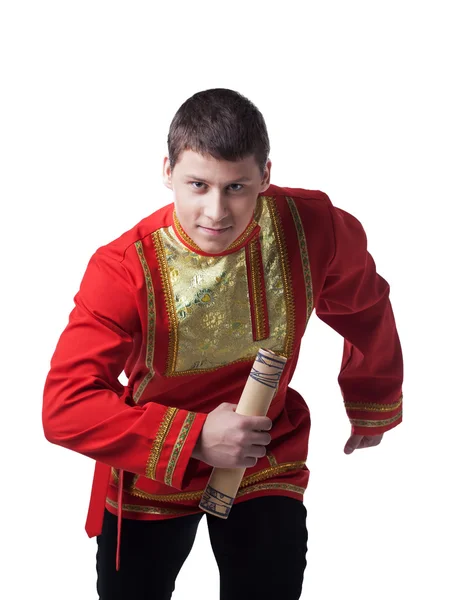 Dancer in russian costume with message — Stock Photo, Image