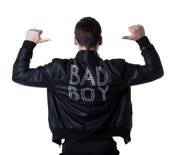 Bad boy portait striptease hombre en chaqueta negra — Foto de Stock
