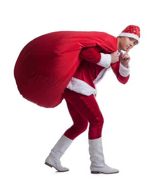Young Santa with bag — Stock Photo, Image
