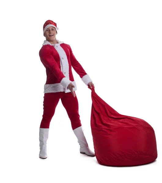 Giovane Babbo Natale con borsa rossa — Foto Stock