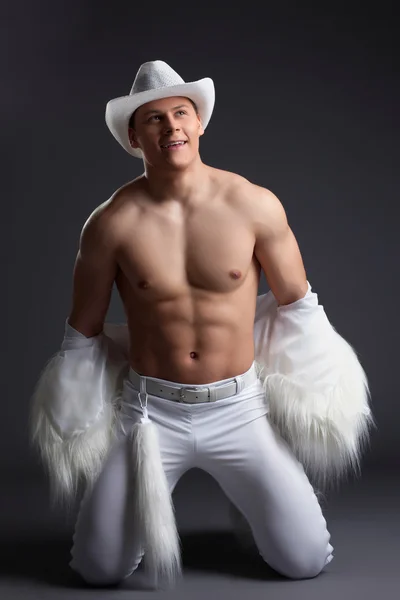 Dancer in white cowboy costume — Stock Photo, Image