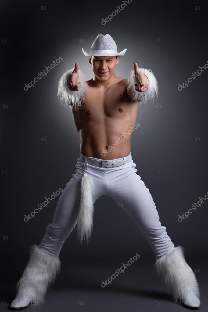 Sexy dancer in white cowboy costume — Stock Photo © Wisky 18742485