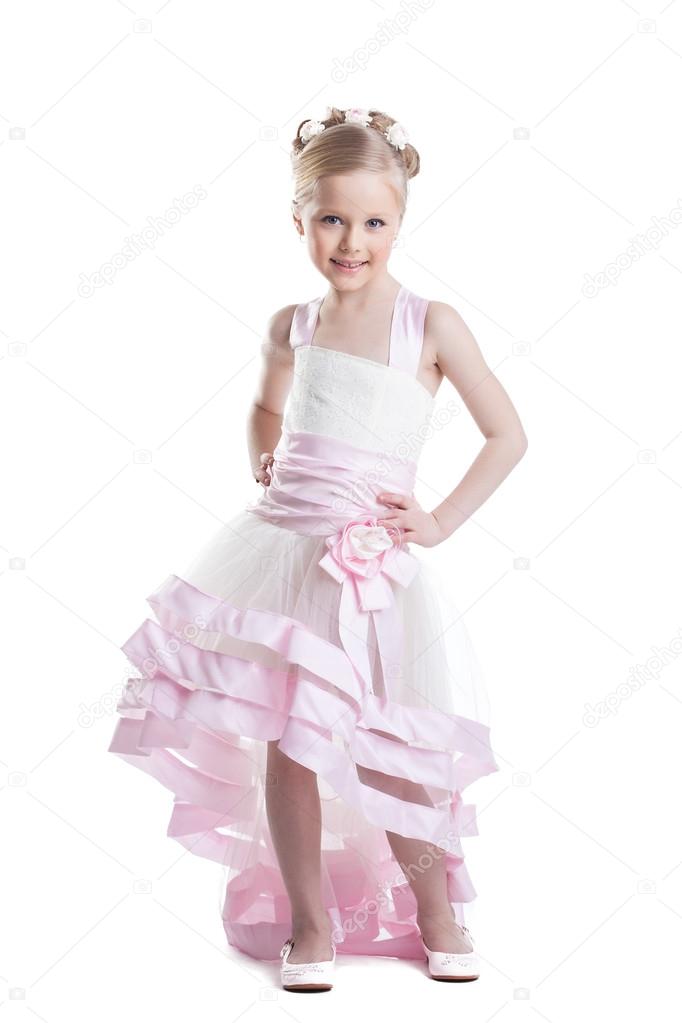 Pretty little girl in beautiful dress isoloated
