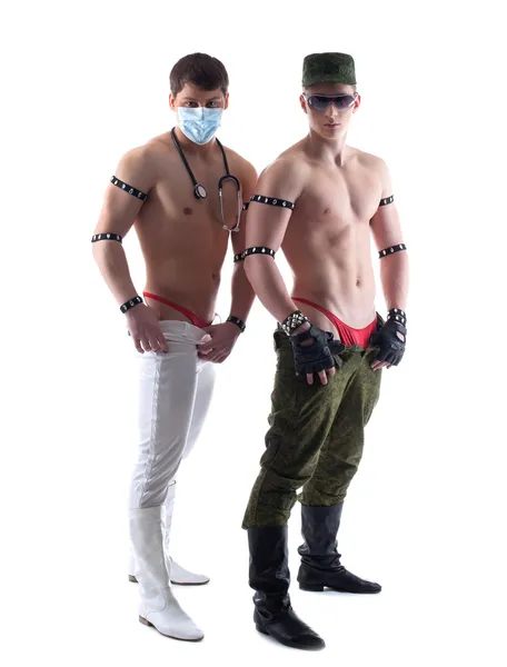 Zwei muskulöse Stripper. isoliert auf weiß — Stockfoto