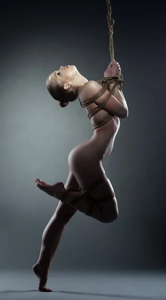 Bella donna nuda con shibari in studio — Foto Stock