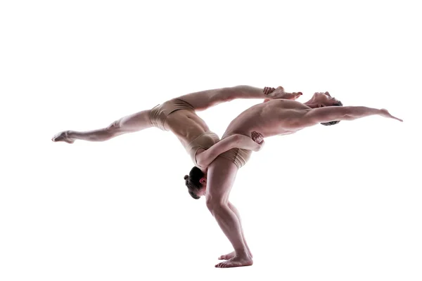 Attractive young gymnasts show acrobatics — Stock Photo, Image