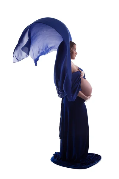 Profile of charming pregnant woman with blue veil — Stock Photo, Image