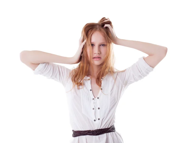 Portrait de jeune fille rousse aux lèvres dodues — Photo