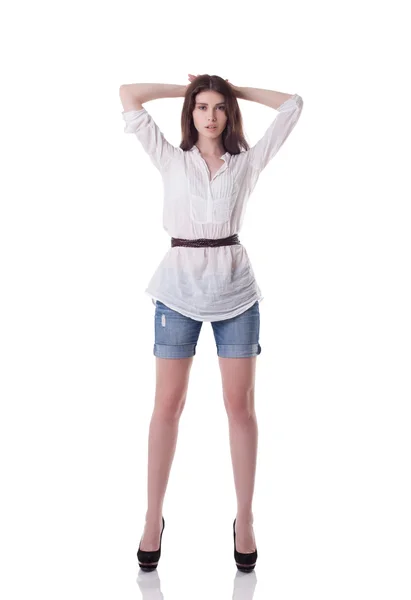 Image of tall brunette posing in casual clothes — Stock Photo, Image