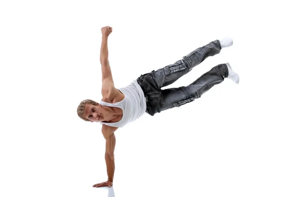 화이트에 고립 된 젊은 강한 현대 댄서 — 스톡 사진