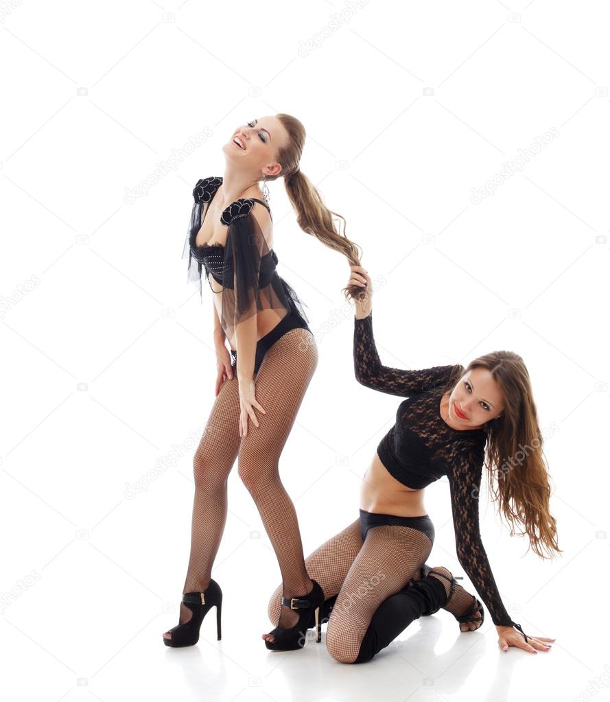 Image of funny sexy girls posing in studio