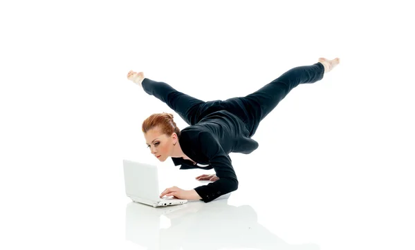 Concept of busyness - entrepreneur posing with PC — Stock Photo, Image