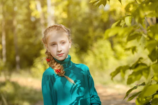 Retrato de encantadora menina sardenta com pigtail — Fotografia de Stock