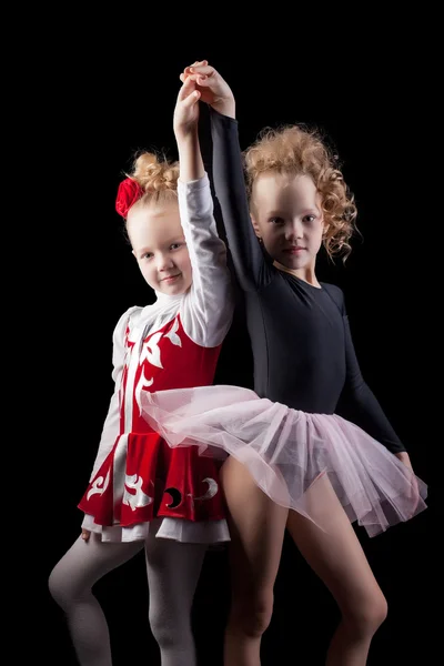 Cute young girls in dresses for performances — Stock Photo, Image