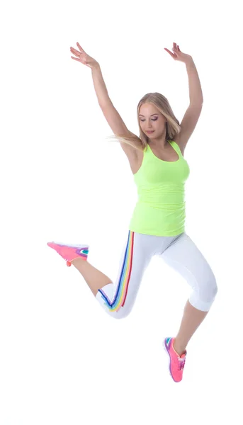 Graceful healthy girl jumping, isolated on white — Stock Photo, Image