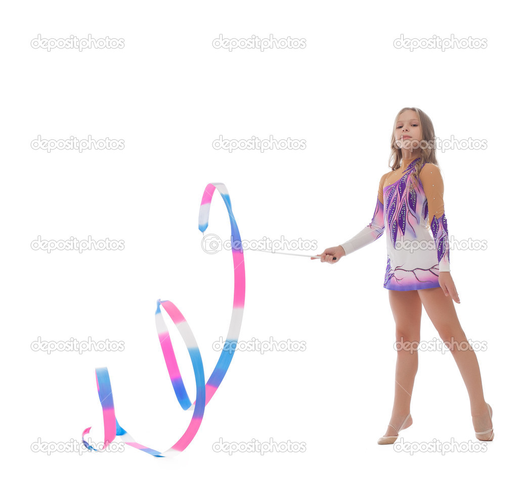 Image of gorgeous gymnast performs with ribbon