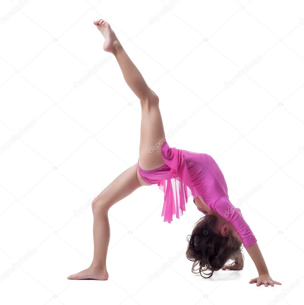 Flexible little girl doing gymnastic bridge