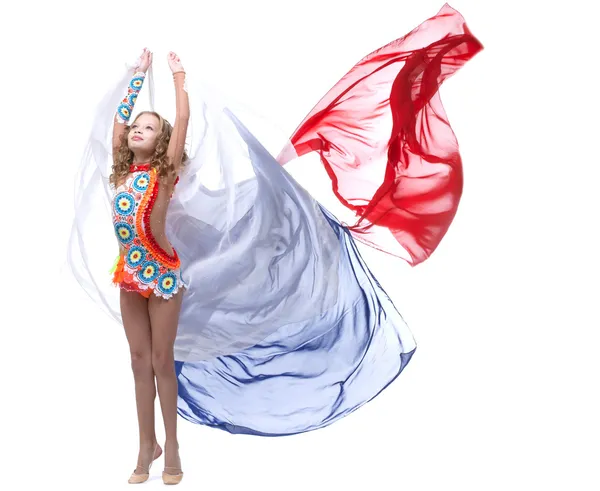 Эмоциональная художественная гимнастка, изолированная на белом — стоковое фото